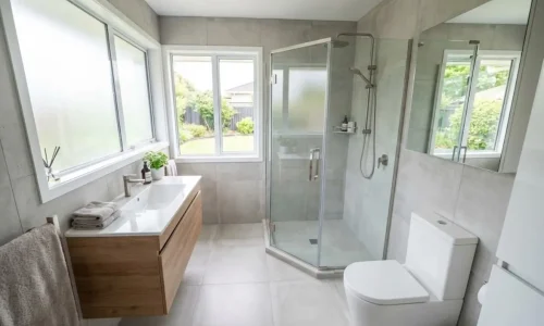 Compact and well planned layout featuring smart Small Bathroom Renovations Tauranga with modern fixtures.